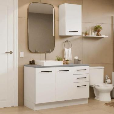 Imagem de Conjunto Gabinete para Banheiro 120cm 3 Portas 3 Gavetas Branco Agata 