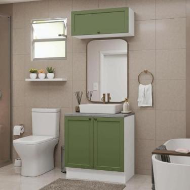 Imagem de Conjunto Gabinete para Banheiro 80cm 3 Portas Vik Madesa 02 B, Branco/