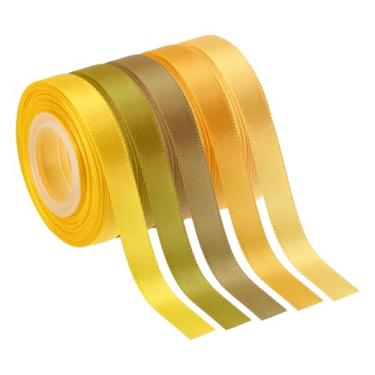 Imagem de PATIKIL Fita de cetim sólida de 9,5 cm x 50 metros, 5 peças de rolo de fita de tecido de poliéster face única para embrulho de presente, artesanato, casamento, aniversário, buquê de cabelo, decoração