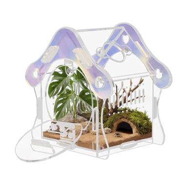 Imagem de Kit de gabinete de aranha saltadora de cogumelo, tanque de habitat de acrílico de 3 mm com porta de alimentação magnética e fechadura, conjunto sem ferramenta para aranhas saltadoras, louva-a-deus