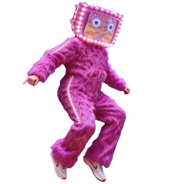 Imagem de Earthradius Fluffy LED TV Head Costume Green & Pink Furry Robot Outfit for Performances, Raves, Events (Pink, XL)
