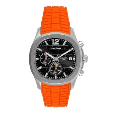 Imagem de Mondaine Relógio Masculino Laranja Quadrado Cronógrafo Silicone Preto