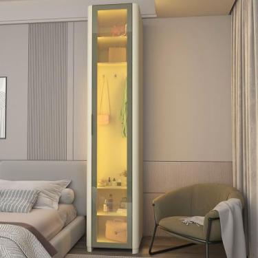 Imagem de Guarda-roupa 100% MDF 1 Porta Reflecta Com Nicho Pés E Led Off White -