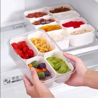 Imagem de Organizador Petisqueira Guloseimas Geladeira Piquenique Caixa Conservação 4 Divisórias Viagem Parque Frutas Legumes (Transparente)
