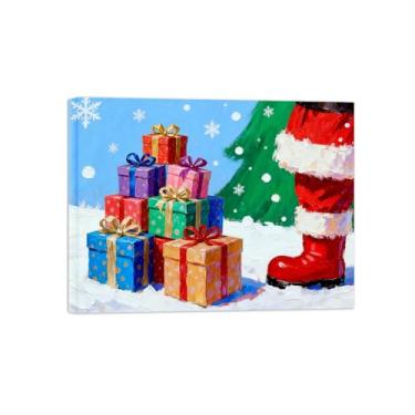 Imagem de Natal Pintura arte parede em tela-Presente colorido-Imagem decoração moderna-Impressões Sala de Estar 70x90cm Tela Embrulhada