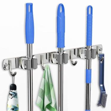 Imagem de Porta Vassoura de Parede, Suporte e Organizador para Vassoura, Rodo e Utensílios de Limpeza, Ideal para Área de Serviço(Prata)