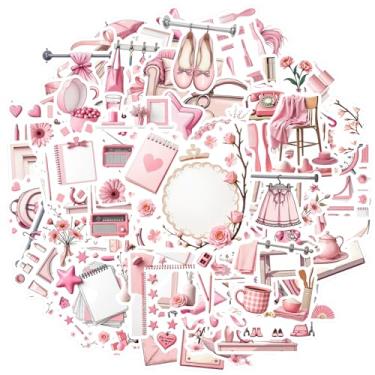 Imagem de 100 peças rosa pastel objetos vintage decoração de casa decoração de casa adesivos DIY rosa para notebook bagagem celular copo mala geladeira telefone bagagem laptop guitarra carro adesivos brinquedos
