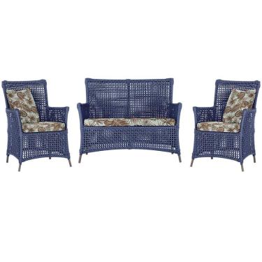 Imagem de Jogo Sofá E 2 Poltronas Igapó Alumínio Marrom E6 Trama Azul