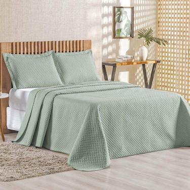 Imagem de Kit Cobre Leito Colcha Ideale Queen 3 Peças Matelado Geométrico - Verde Malva - 100% Poliéster