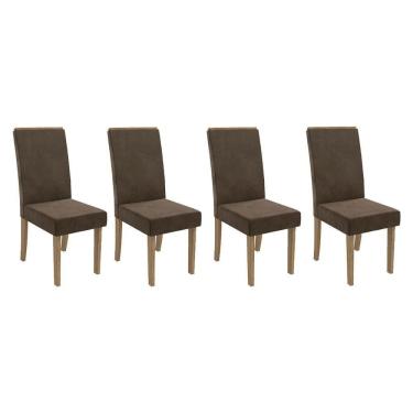 Imagem de Cadeira Sala De Jantar 2cad142ng Kit 4 Un Nogueira/veludo Marrom A033 - Kappesberg