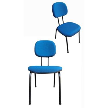 Imagem de Kit com 2 Cadeiras de Escritório Secretária Base Fixa Palito Tecido Jserrano 87x44x50 cm (Azul)