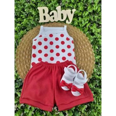 Imagem de Conjunto Sandália Laço Com Body Alcinha Bolinha Póa Bebe Menina Roupa 