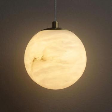 Imagem de Luzes Pendentes De Mármore Ilha De Cozinha Luminária De Latão Pedra Branca Lâmpada De Teto De Vidro De Alabastro Natural Lustre Moderno Nórdico De Meados Do Século Pa, Diameter 15cm