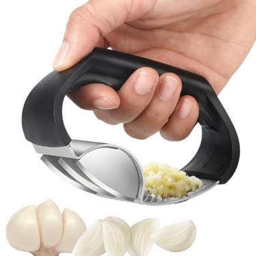 Imagem de Amassador de Alho de Aço Inoxidável - Portátil Fácil De Espremer Ergonômico Prensador Rocker | Picador De Gengibre E Alho De Balanço - Para Cozinha Doméstica Restaurante E Culinária Com Amassar Sem