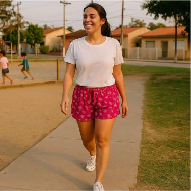 Imagem de Short Viscose Estampado Feminino, Cordão Para Laço-Feminino