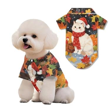 Imagem de Rivatimrio Fantasia havaiana de Natal para cães de estimação, estampa de gato fofo, roupas macias de verão para meninos e meninas, camiseta para cães pequenos, camiseta de coelhinho do Havaí com folha
