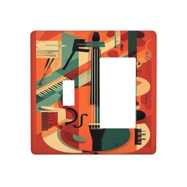 Imagem de Nadoabtm Capas de tomada violino abstrato jazz pintura colorida 1 interruptor 1 combinação de balancim placa de parede decorativa placas de interruptor elétrico placa de cobertura para sala de estar e