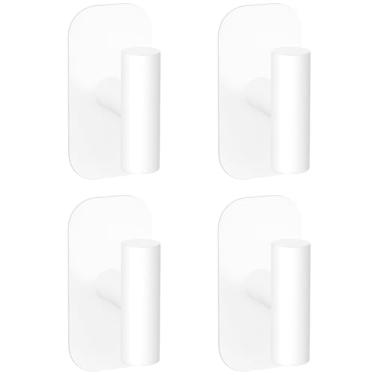 Imagem de IMUMU Ganchos adesivos de toalha para chuveiro, ganchos de banheiro resistentes à prova d'água, cabides fixados na parede para casacos/aventais/roupões, sem perfuração (branco, pacote com 4)