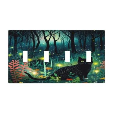 Imagem de Capa de interruptor de luz fantasia árvore dourada borboleta moeda da sorte 4 gangues quadriciclo interruptores decorativos placas elétricas de parede placa frontal para decoração de quarto de