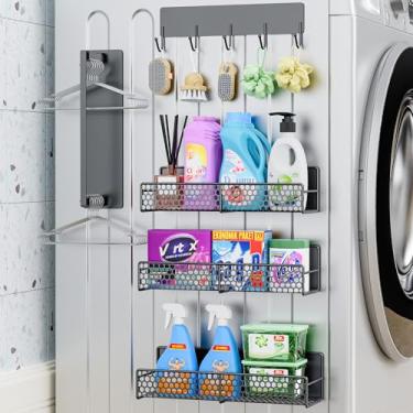Imagem de Bwesdero Pacote com 5 prateleiras magnéticas resistentes para organizador de lavanderia para lavadora, secadora, suporte para temperos de geladeira com suporte de toalha, capacidade de 5 kg, sem