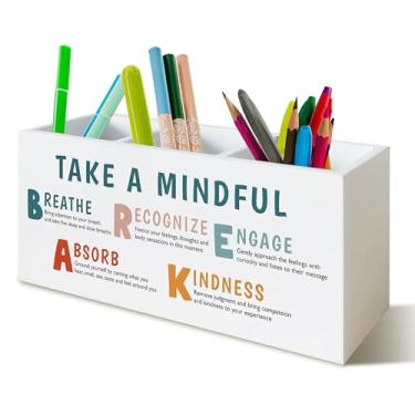 Imagem de YTRGI Suporte de lápis para caneta de saúde mental Mindfulness para conselheiro escolar, escritório, sala de aula, decoração de escritório, organizador de lápis e canetas, presentes de amor próprio