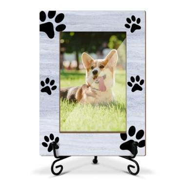 Imagem de Lesixur Moldura para fotos de cachorro – Molduras de madeira com estampa de pata de cachorro, presentes de aniversário para donos de animais de estimação, porta-retrato 10 x 15 com suporte de ferro