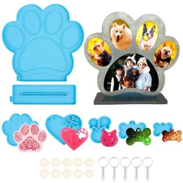 Imagem de Moldes de fundição com pingente de etiqueta de cachorro, kit de molde de silicone para chaveiro e luvas de dedo com chaveiros, moldes de resina de silicone em forma de coração de pata de cachorro para