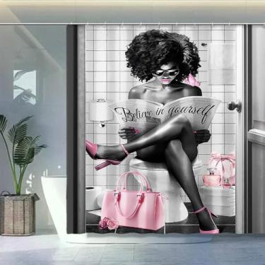 Imagem de Cortina de chuveiro para meninas negras afro-americanas, sexy, minimalista, estética negra, menina afro, preto e branco, decoração moderna para banheiro, presentes motivacionais para mulheres 182 x