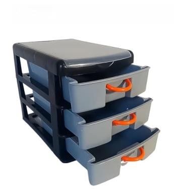 Imagem de Caixa Organizadora 3 Gavetas Multiuso Armazenamento para Papelaria Maquiagem e Escritório – Gaveteiro Compacto PVC