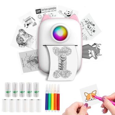 Imagem de Funducts Impressora de adesivos, máquina portátil sem tinta com 11 rolos de papel, mini impressora térmica Bluetooth de bolso com vários modelos para notas de estudo, foto, faça você mesmo, presentes