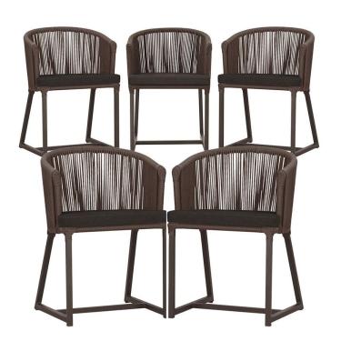 Imagem de 5 Cadeiras De Jantar Noronha Marrom Corda Náutica E9 Trama Marrom