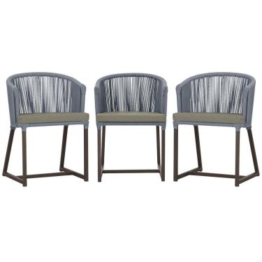 Imagem de 3 Cadeiras De Jantar Noronha Marrom Corda Náutica E8 Trama Prata