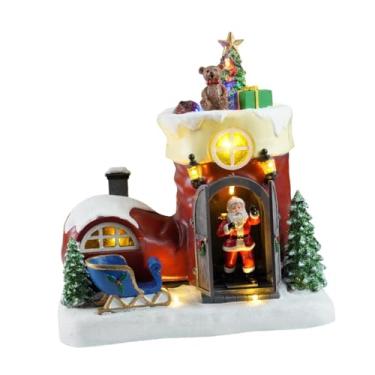 Imagem de IEUDNS Casa de Neve Natalina com Caixa de Música e Luzes em Formato de Bota para Mesa
