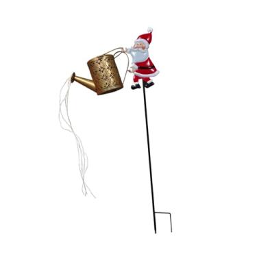 Imagem de Fenteer Regador solar de Papai Noel com luz LED para jardim, com estaca para caminho.