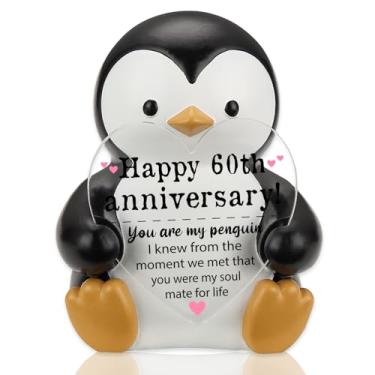 Imagem de VYNWPDFLI Presente sincero de resina de pinguim de 60º aniversário, lembrança apreciada para a esposa, presente memorial ideal para celebrar o sexagésimo ano juntos, decoração de pinguim amoroso para
