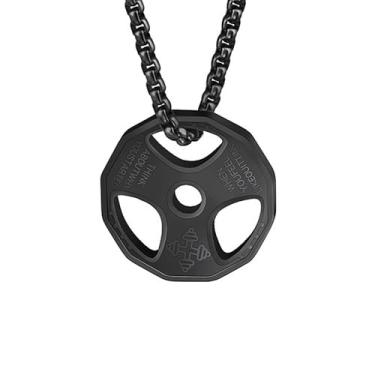 Imagem de Colar com halteres, academia, placa de peso, pingente de barra de aço inoxidável, para exercícios, colar masculino com placa de peso para selvagens e homens rudos, esportes, levantadores, corrente de