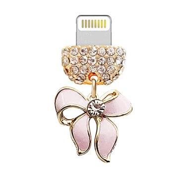 Imagem de ELISE & FONDA CP466 Porta de carregamento USB plugue antipoeira pequeno arco 3D pingente de telefone para iPhone 13/12/11/XS MAX/XR/X/8 Plus/7/6S/8/SE iPad iPod (rosa), 2.1 cm (L) x 0.5 cm (D) x 2.2