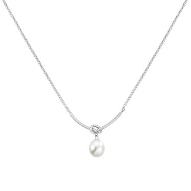 Imagem de LUMINFLY Colar de nó de prata esterlina S925, pingente de pérola de água doce, corrente fina de 17,72, design minimalista elegante, perfeito para presentear