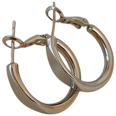 Imagem de Brincos femininos de argola de prata 925, estilo oco de círculo duplo, prata polida, leve e confortável para uso diário