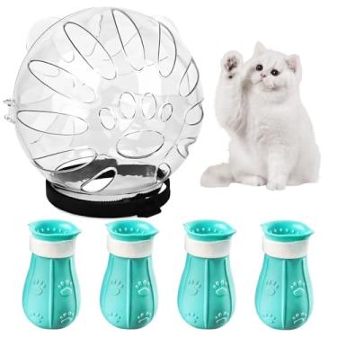 Imagem de Conjunto de focinheira para gatos fácil de usar, focinheira abdominal transparente com 4 capas macias de pata de gato para cuidados seguros e confortáveis