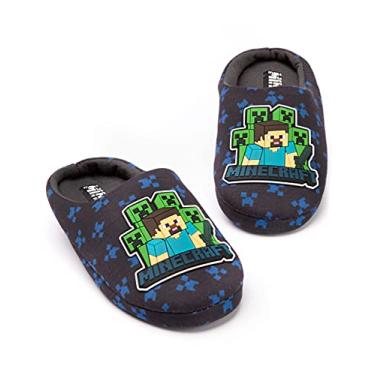 Imagem de Minecraft Pantufas infantis Blue Creeper vs Zombie TNT House Shoes, Azul-marinho, 11.5 US Big Kid