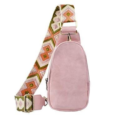 Imagem de KlaOYer Bolsas de couro femininas transversais pequenas bolsas de peito com alça de guitarra para gril lady, rosa, Large, Personalizado