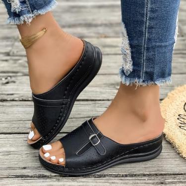 Imagem de Sandálias femininas sem cadarço, elegantes para o verão, confortáveis, leves, espuma viscoelástica para caminhada, sapatos plataforma casuais, Preto, 40