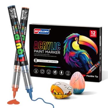 Imagem de SKYGLORY Conjunto de marcadores de tinta líquida de 12/24/36 cores, kit de marcadores de acrílico de alta densidade de pigmento com embalagem rígida para artistas, estudantes e artesanato (12)