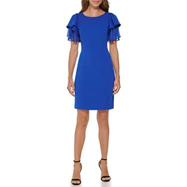 Imagem de DKNY Vestido feminino com gola redonda e comprimento curto, Cobalto DP, 3