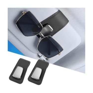 Imagem de Sandfren Suportes de óculos de sol de carro, 2 peças de couro para viseira de sol para veículos, clipe de cabide para óculos, operação com uma mão, acessórios de grampo de armazenamento de bilhetes