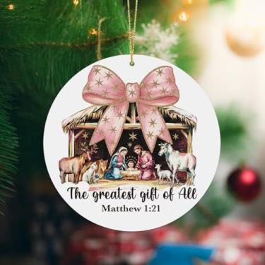 Imagem de Ornamento de Natal de Presépio Ornamento Cristão para Árvore de Natal O Maior Presente de Todos os Enfeites de Natal de Jesus para Vizinho da Sagrada Família