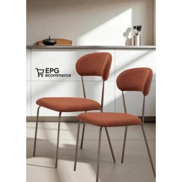 Imagem de Kit 2 cadeiras jantar tecido linho terracota tubo champagne - AÇO NOBR