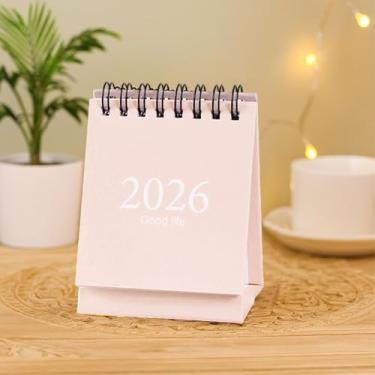 Imagem de Mini calendário de mesa 2025-2026 - calendário mensal pequeno com papel grosso, adesivos para casa/escritório, funciona de julho de 2025 a dezembro de 2026, rosa claro