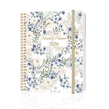 Imagem de Agenda mensal 2026 - Calendário mensal de janeiro de 2026 a dezembro de 2026, agenda com bolso interno, faixa elástica, 21,6 cm x 28 cm, flor esmagada